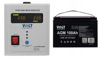 Набор ИБП Volt Polska sinusPRO-500E 3SP050012E 12V/230V 500ВА 350Вт + аккумулятор Volt Polska AGM 12В 100Ач mrl4004 фото