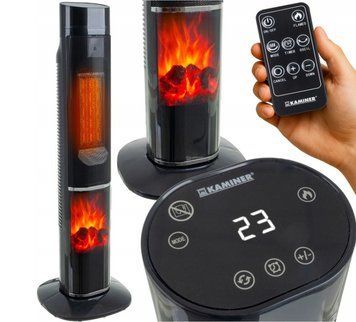 Колонний тепловентилятор Kaminer IGNISSE 2000W імітація каміна з пультом ДК Чорний mrl4498 фото