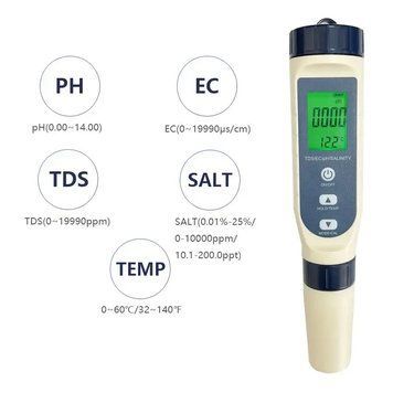 Улучшенный комбинированный прибор 5 в 1 EZ9909 с подсветкой (pH, EC, TDS, Salinity, Temp) РС-000443 фото