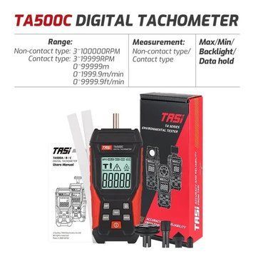 Лазерний тахометр TASI TA500C (3-99999 об/м) з додатковими насадками для вимірювання контактним способом M246 фото