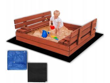 Деревянная песочница Springos SBP120SET02 120х120 см с раскладными скамейками - крышкой, дном и брезентом mrl4352 фото
