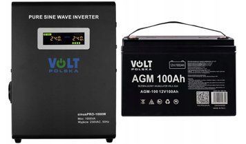 Набор ИБП Volt Polska sinusPRO-1000W 3SP100012W 12V/230V 1000ВА 700Вт + аккумулятор Volt Polska AGM 12В 100Ач mrl4000 фото