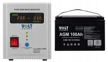 Набор ИБП Volt Polska sinusPRO-1000E 3SP091012E 12V/230V 1000ВА 700Вт + аккумулятор Volt Polska AGM 12В 100Ач mrl4001 фото